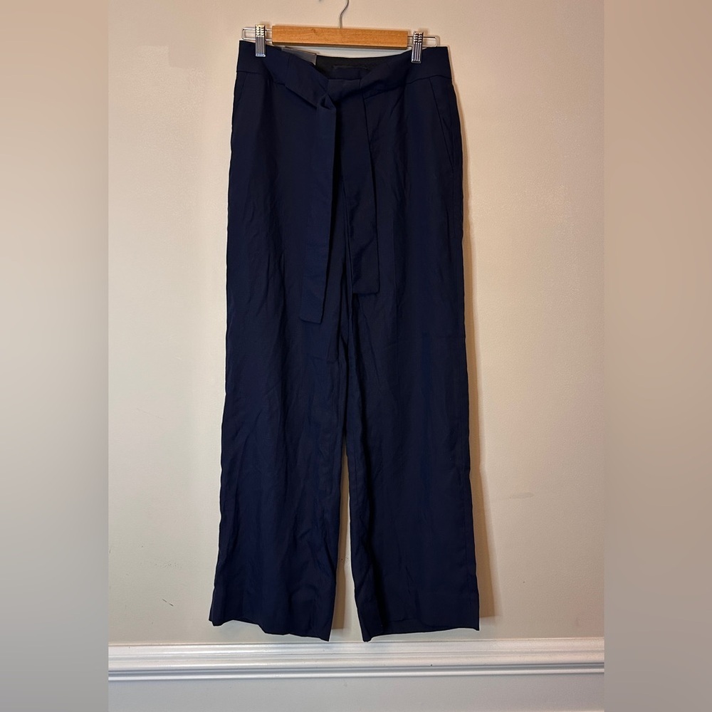 Banana Republic NWT Tie Waist Pleat Front Wide Leg Trousers Navy Blue Size 4